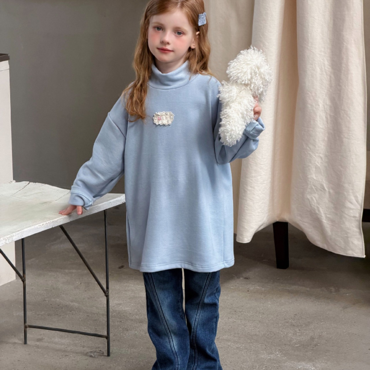 冬布パッチデザインロングＴシャツ