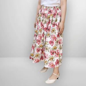 【綿100%】履きやすさにこだわった 花柄ギャザースカート ボトムス｜ピンク