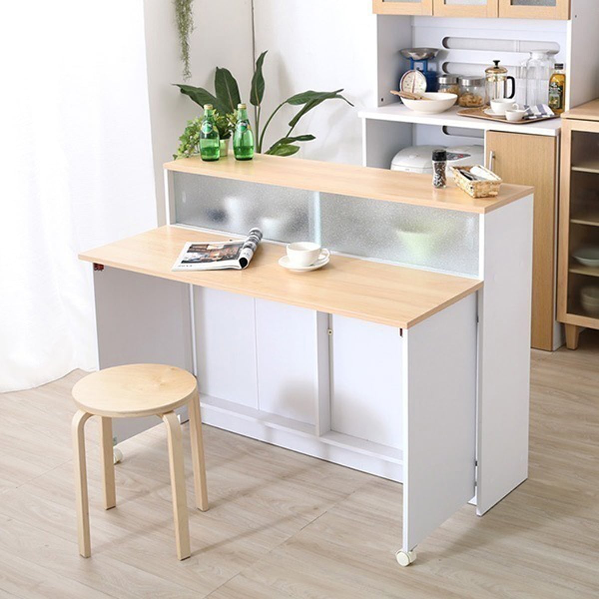 ツートンカラーがおしゃれな間仕切り キッチンカウンター 幅120cm ナチュラルブラウン Kiley