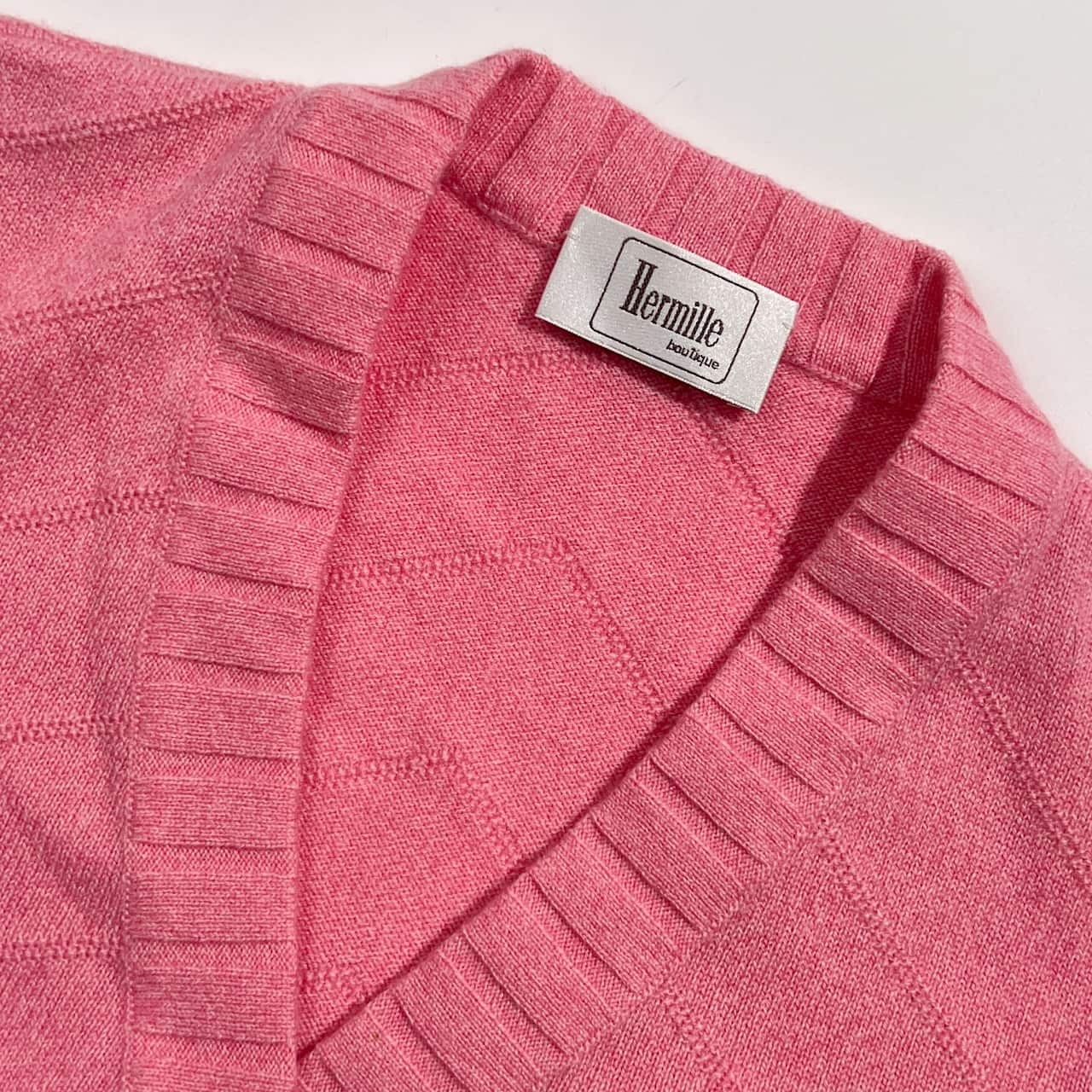 カシミヤ100% イタリア製 Hermille エルミーユ デザインボタン Vネック ニット カーディガン 44/ピンク系 レディース レトロ
