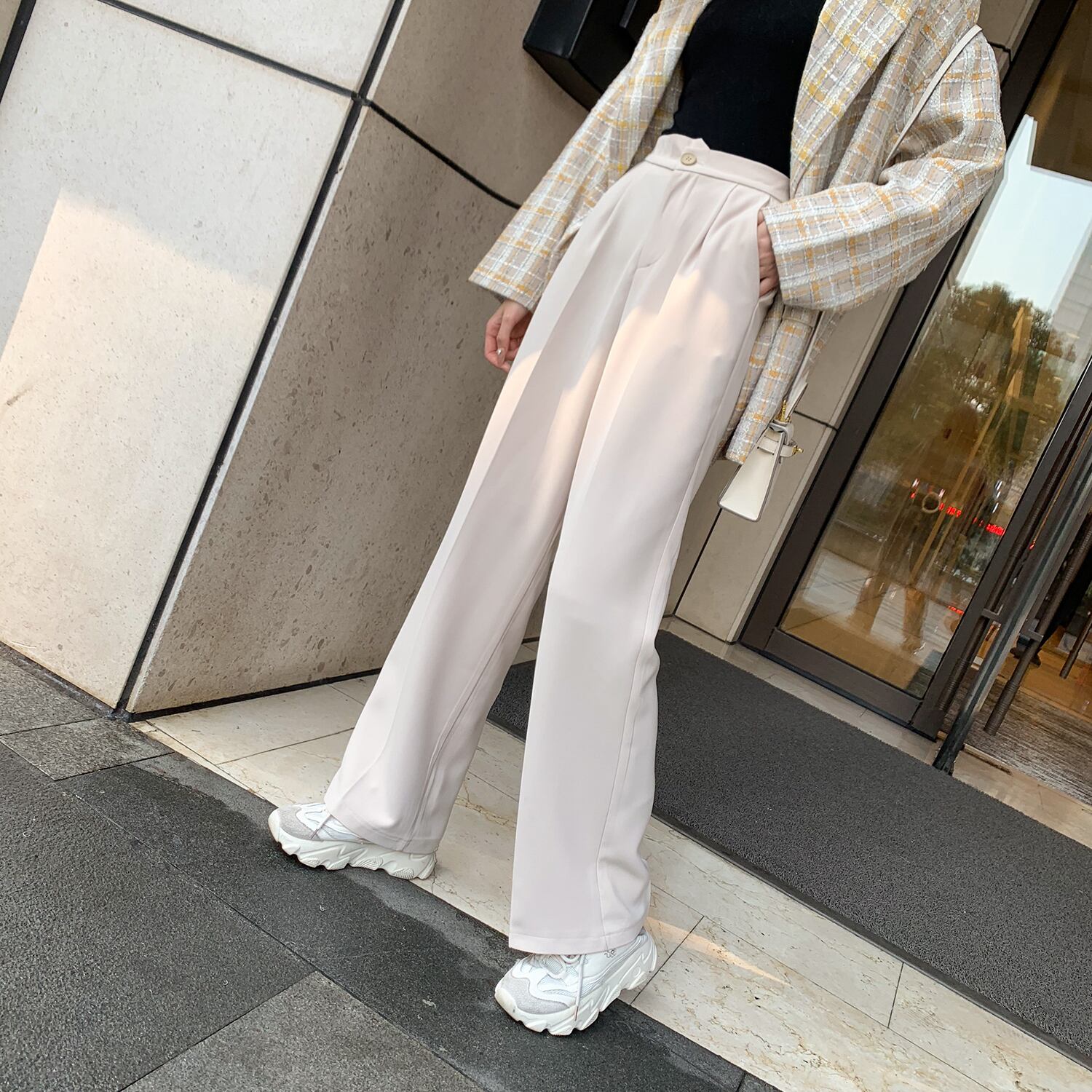 ウェストカジュアルパンツ レディーススプリングスタンダードスタイルブラック レトロ 春物 6Du_Shop_Women40306710488