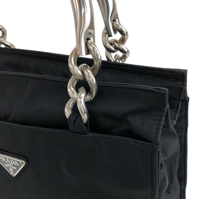 PRADA  プラダ  ハンドバッグ ブラック シルバー トライアングルロゴ ナイロン メタルハンドル vintage ヴィンテージ オールド 5usfgw