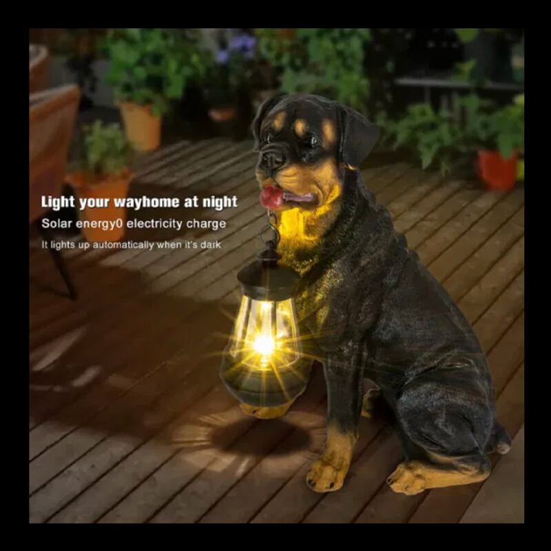 ガーデンオーナメント ソーラー充電 太陽充電 樹脂 犬 提灯 ランプ