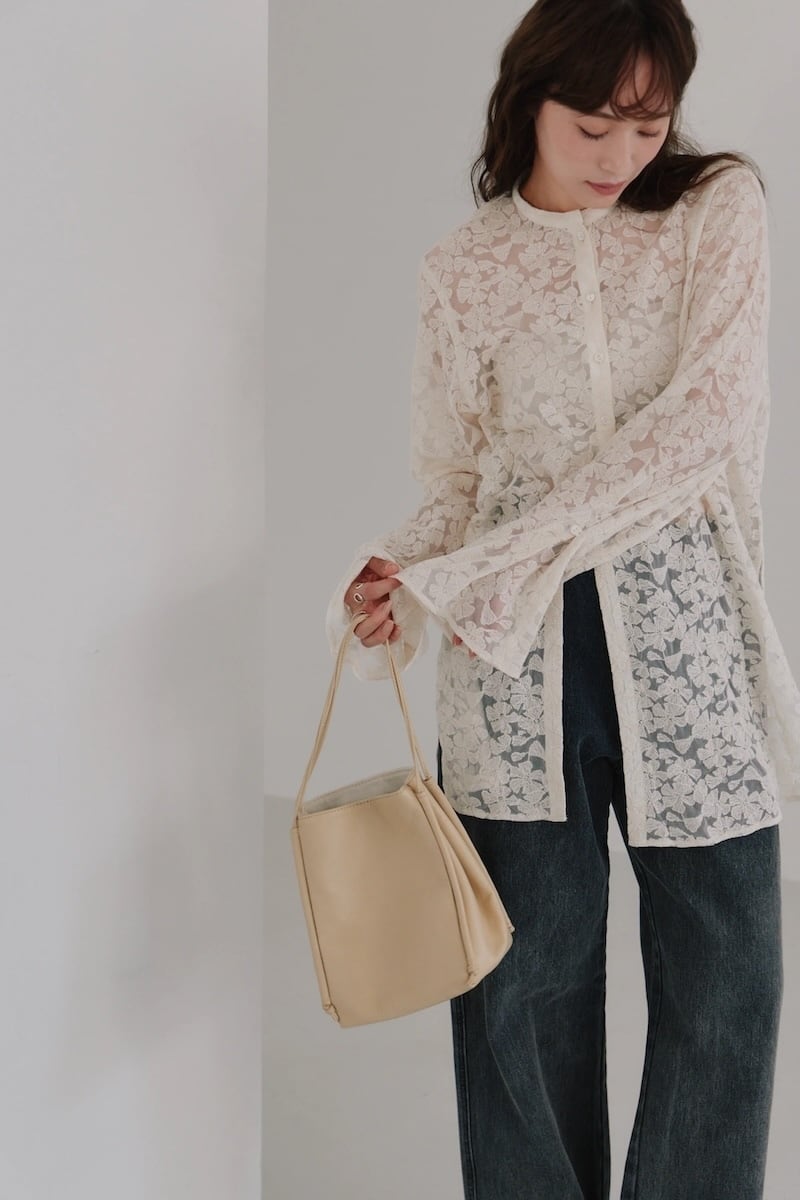 新品】Hella tulle embroidery shirt アイボリー