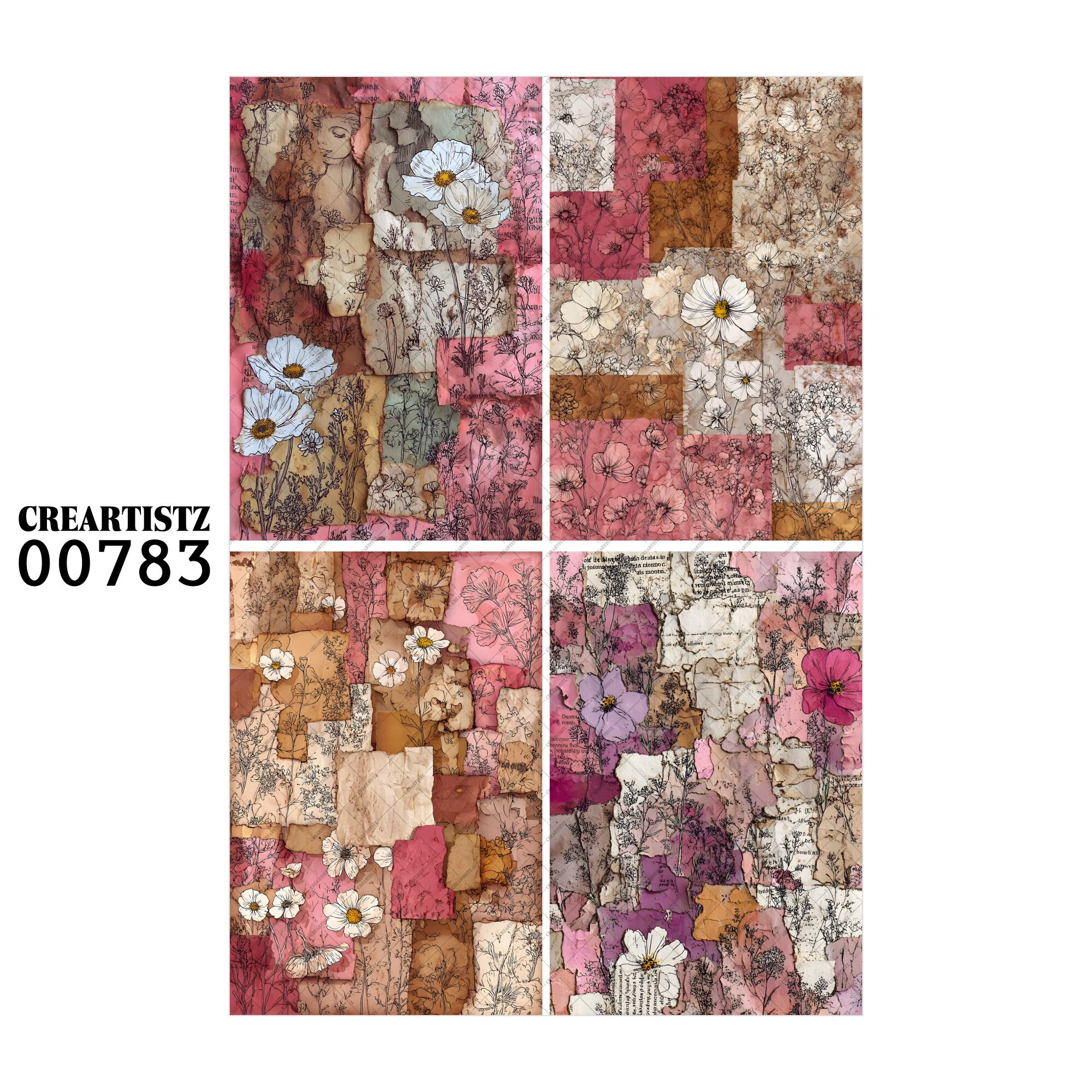 00783 背景 コラージュ素材 オリジナル 12枚セット (4種類×3枚) ペーパー/ステッカー CREARTISTZ