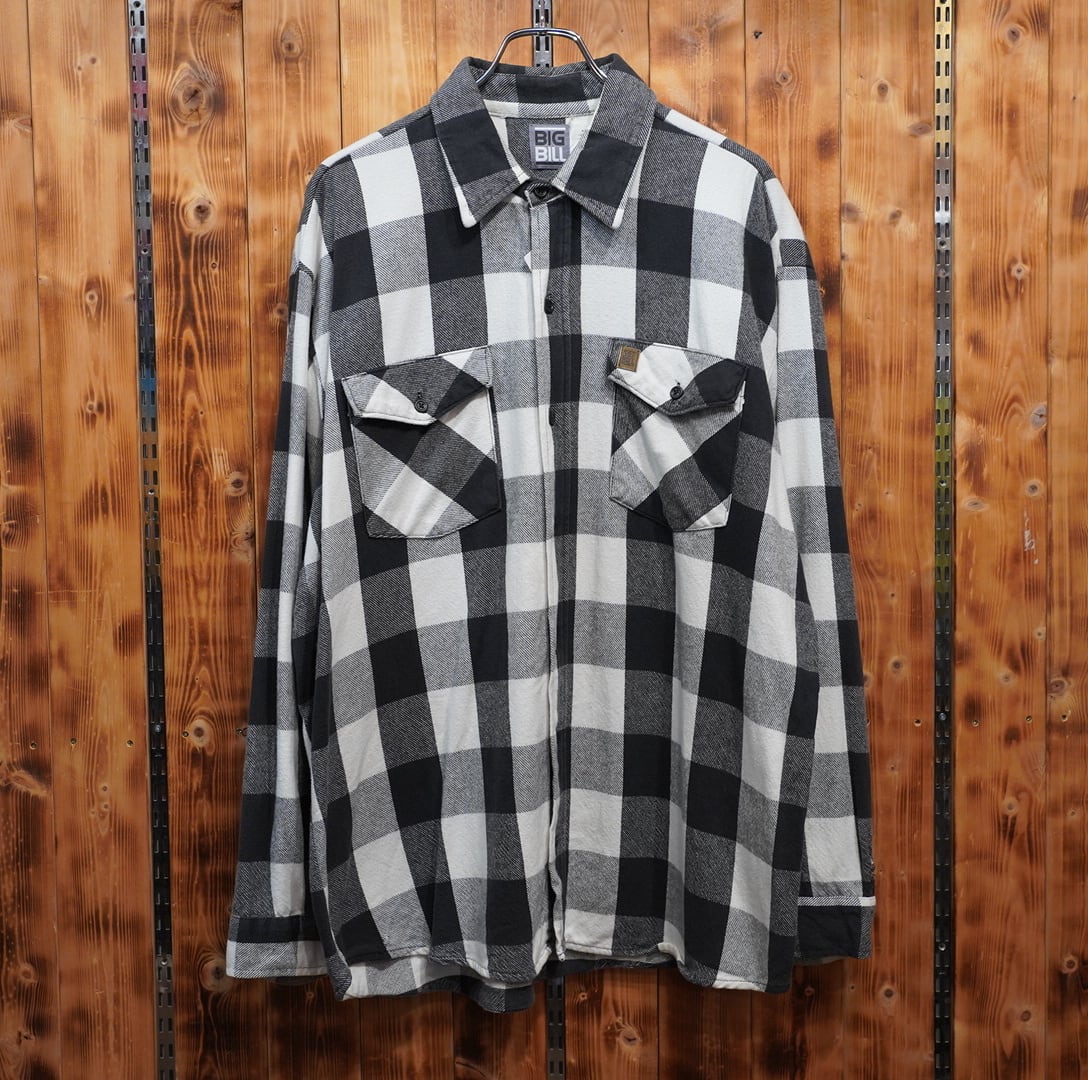 USA製 bigbill ヘビーフランネルシャツ XL/ネルシャツ 白黒