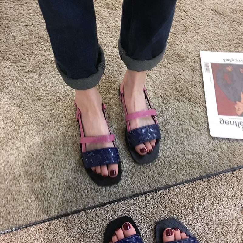 ネットレッドサンダルレディースフラットシューズ2020春バージョンカラーマッチングワイルドオープントゥノンスリップファッションインタイドローマシューズ フェイクシューズ73189101495