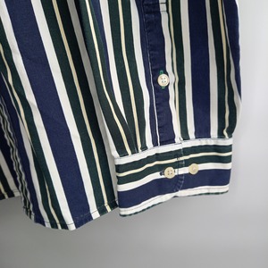 トミーヒルフィガー　コットンBDシャツ　ストライプ　オーバーサイズ　刺繍ロゴ　紺