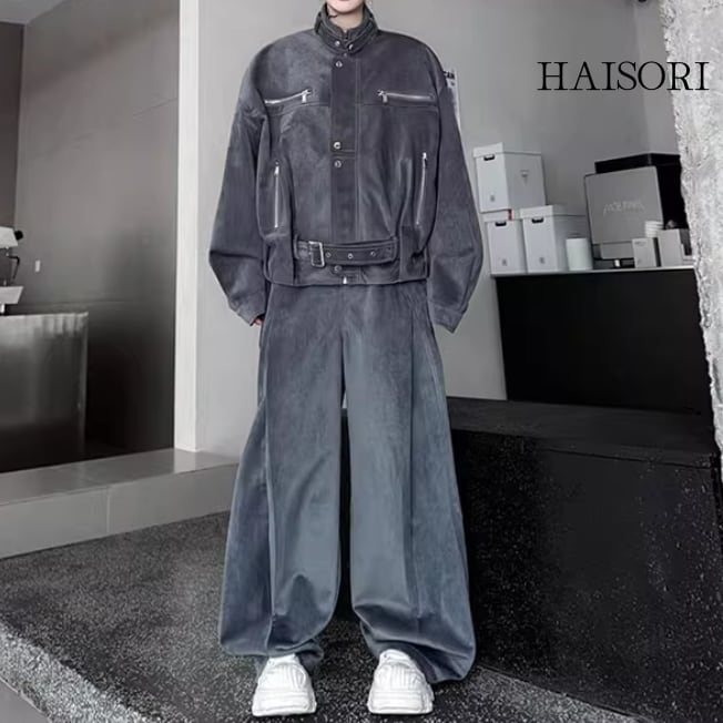 (NEW) Velour Rider-style Jacket & Wide Pants Set