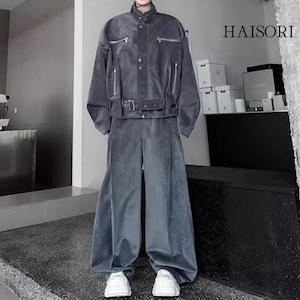 (NEW) Velour Rider-style Jacket & Wide Pants Set