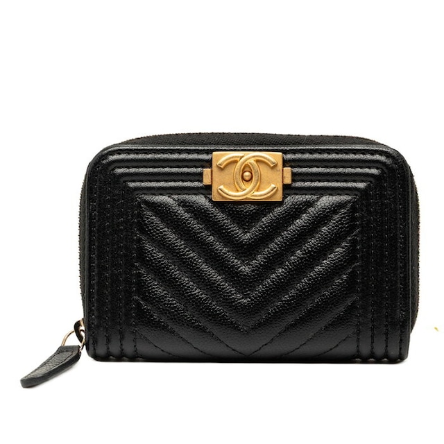 シャネル ココマーク ボーイシャネル シェブロン コインケース 小銭入れ A80602 ブラック レザー レディース CHANEL 【中古】