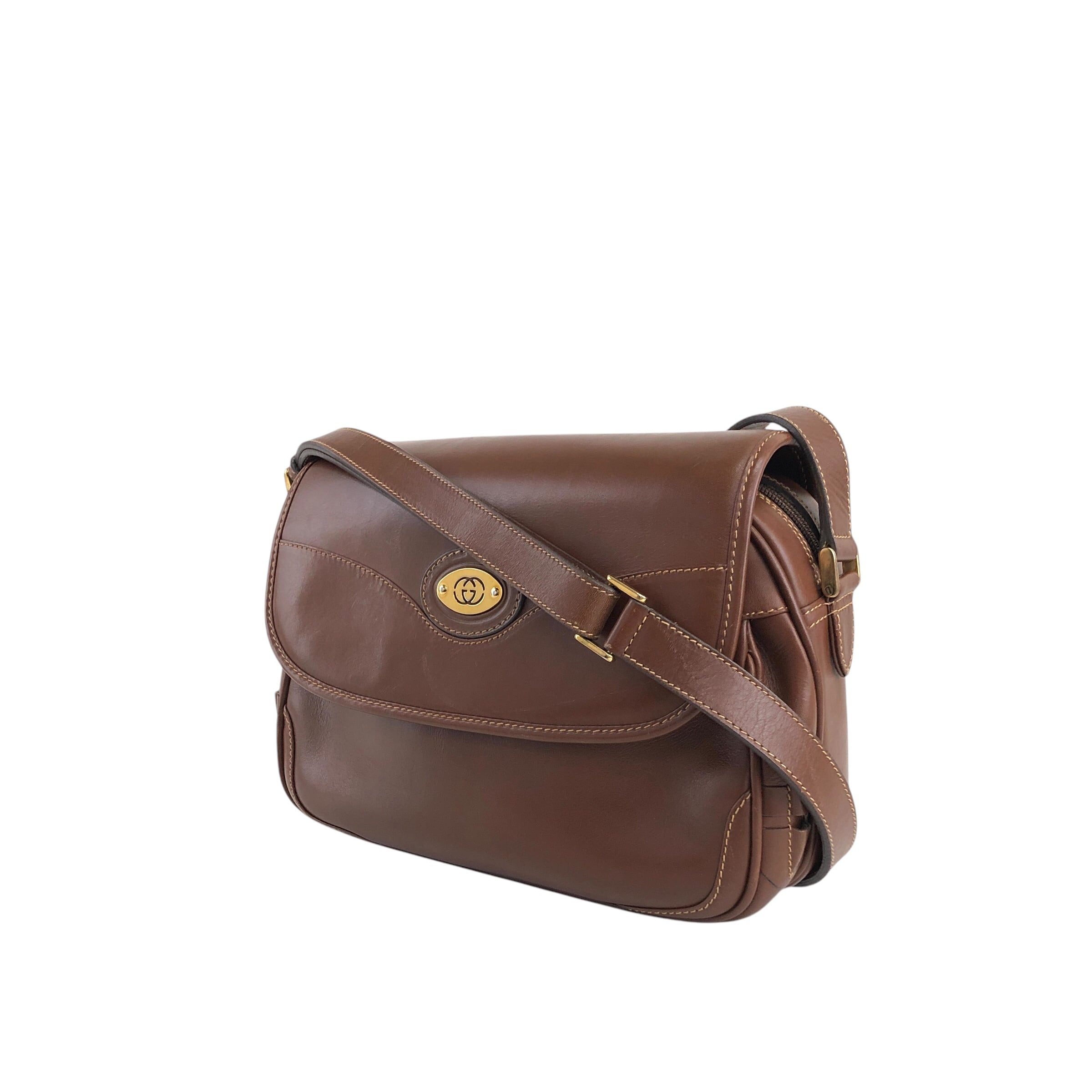 GUCCI グッチ ショルダーバッグ ブラウン 型押し レザー vintage