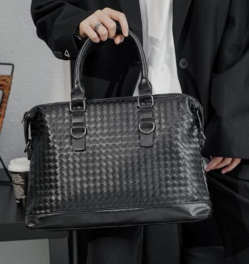 メンズ編み込みビジネスバッグショルダーブリーフケース ビジネスバッグ ブリーフケース ショルダーバッグ レザー