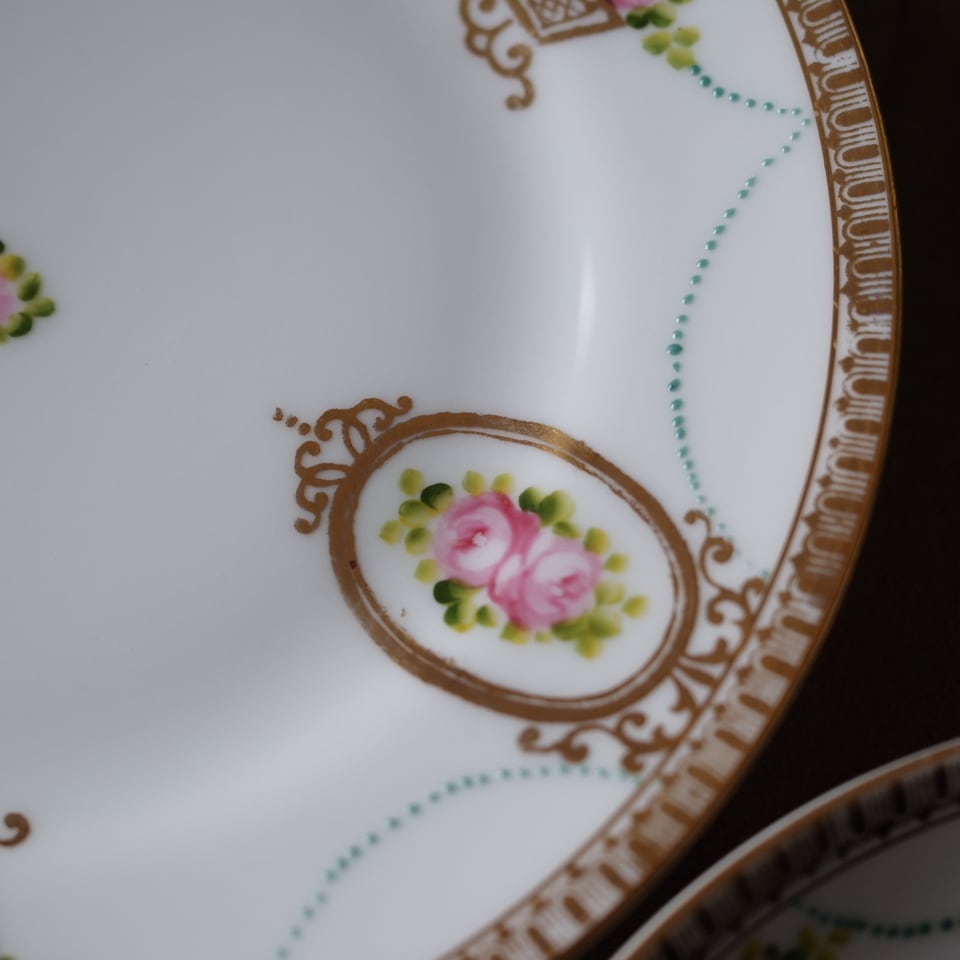 オールドノリタケ 薔薇ガーランド　金盛　トリオ Old Noritake｜オールドノリタケ 薔薇と金彩ガーランド アンティーク