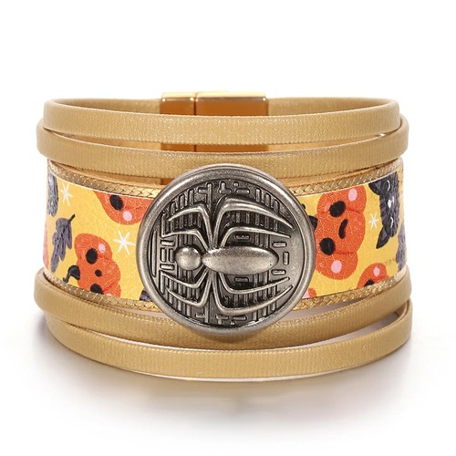 チャーム ブレスレット  インセクト カボチャ プラント レザー レトロ クモ 昆虫 植物 野菜 レディース メンズ ゴシック ハロウィーン