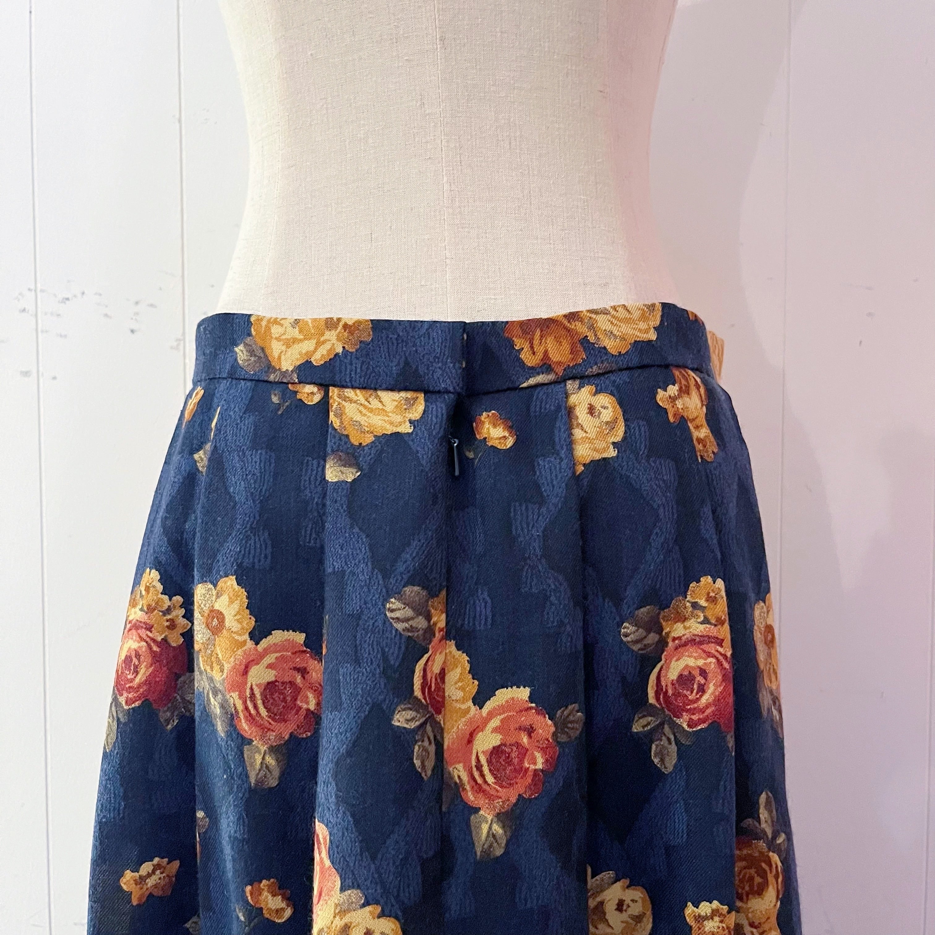 antique rose blue diamond tuck skirt