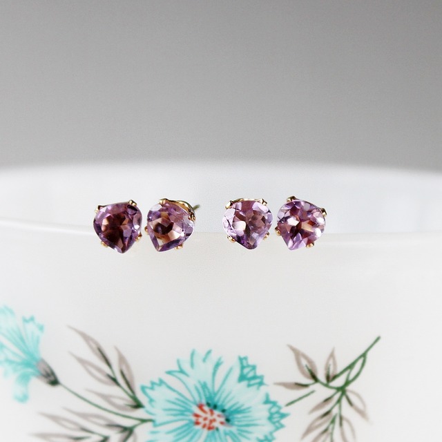 大粒ピンクアメジストの花びらピアス【アジサイ】6mm 14Kgf