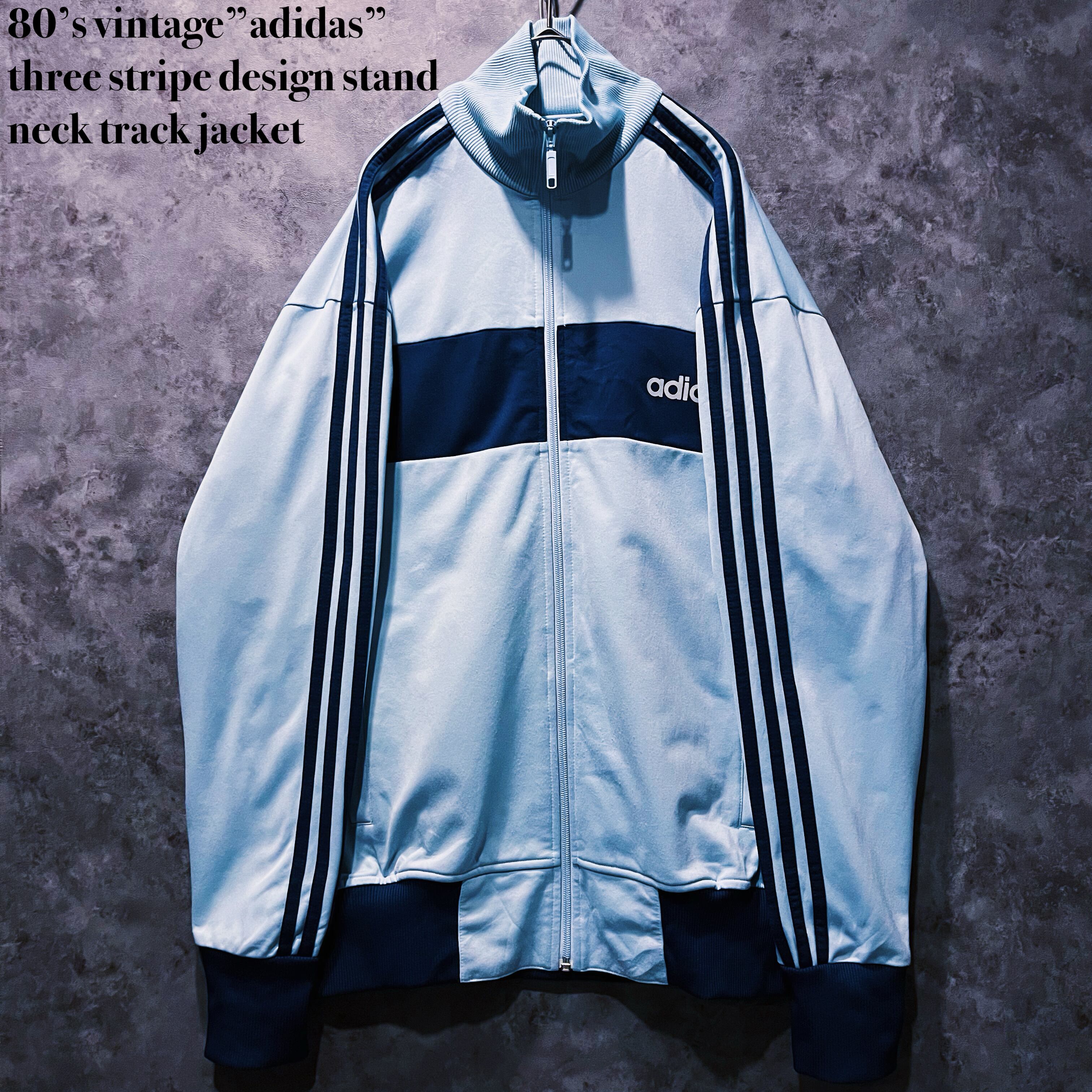 【doppio】80’s vintage”adidas” three stripe design stand neck track jacket