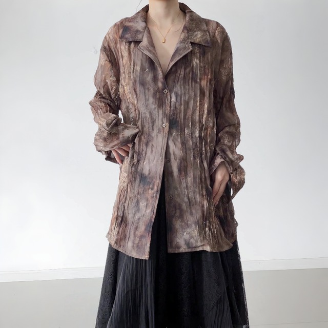 Sheer marble open collar shirt C1500
