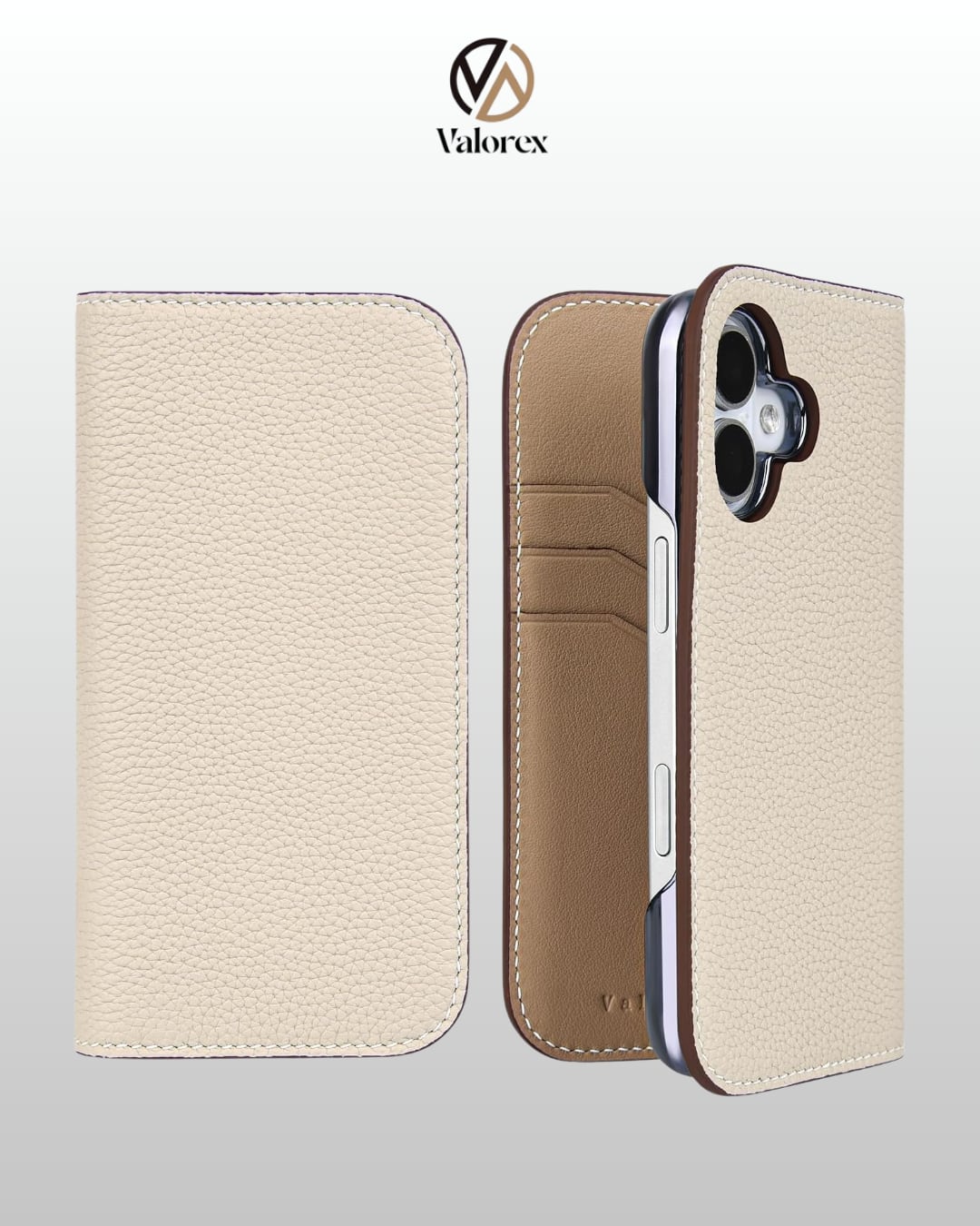 【iPhone 17シリーズ】手帳型ケース トゴレザー アイボリー×エトープ