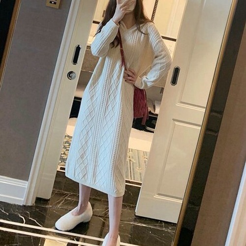 フード付きニットロングワンピース A-170