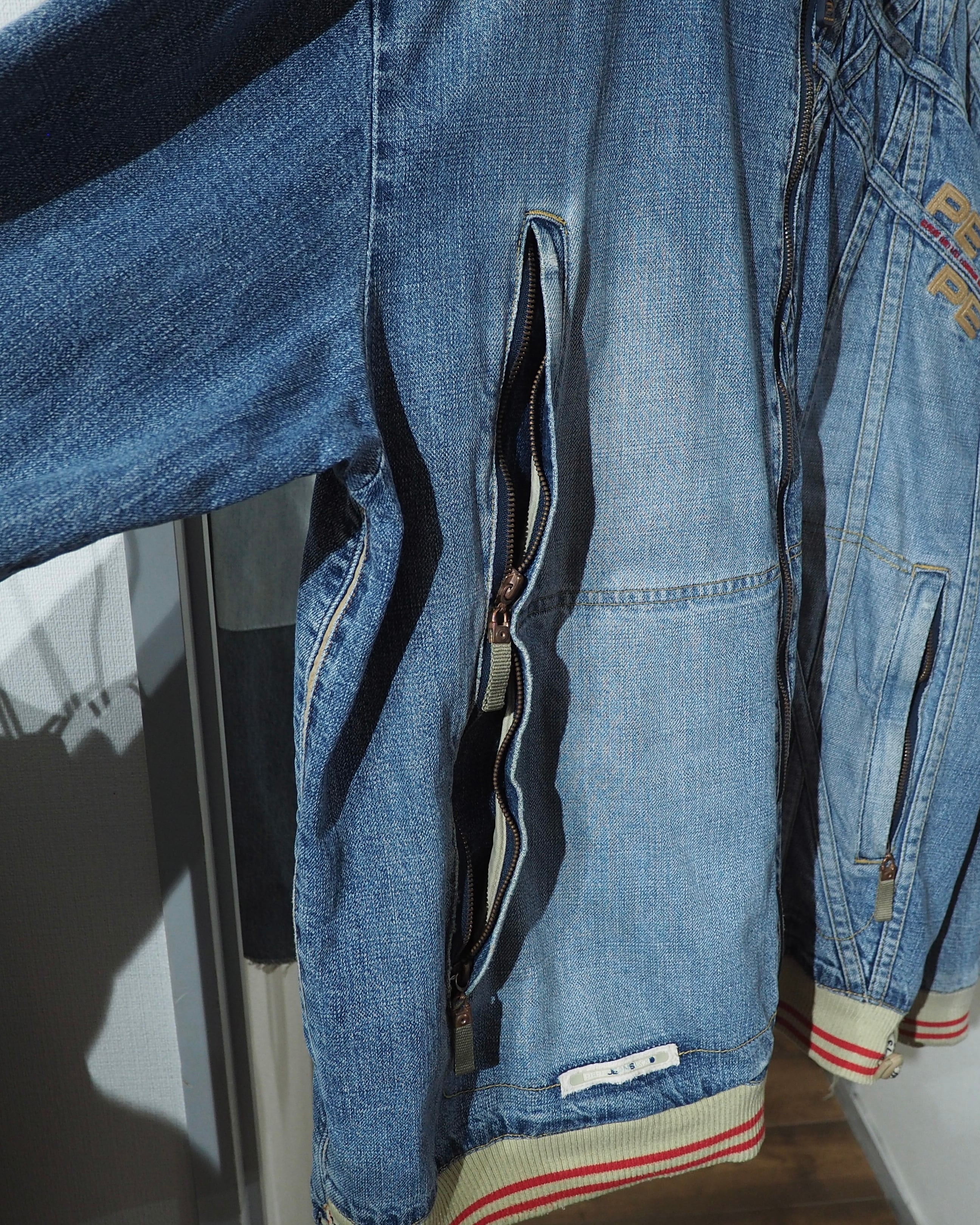 1990s ” Special - PEPE JEANS ” Crossed Lines × Logo Embroidery Vintage Loose Hoodie Denim Jacket