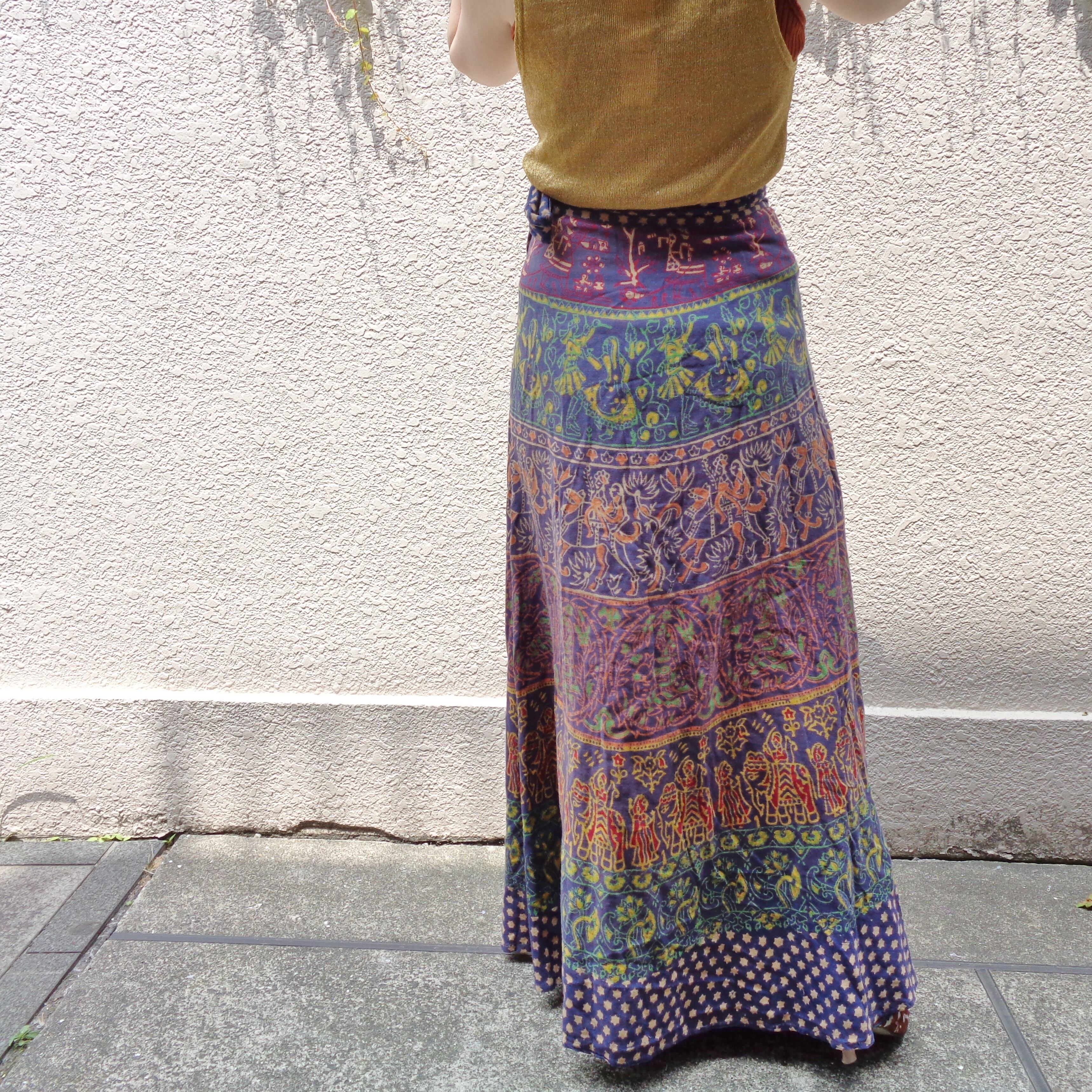 Indian cotton handblockprint wrapskirt／インド綿 ハンド