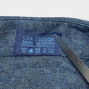 【PALMS】デニムシャツ 刺繍ロゴ ネイビー ボタンダウン カジュアルシャツ 長袖シャツ M US古着