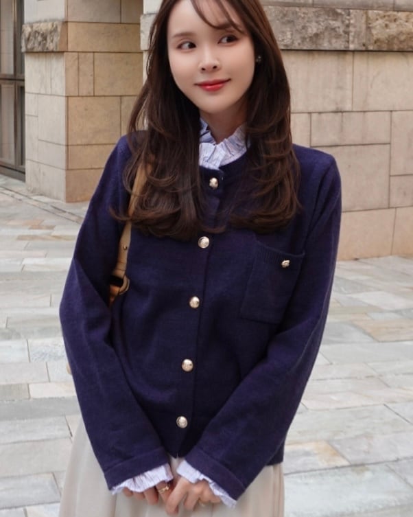 フリルシャツカラーニットカーディガン