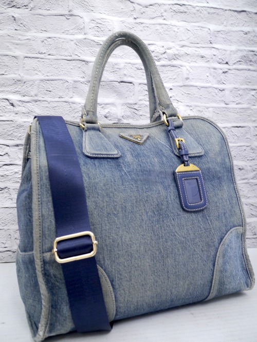 ◆PRADA プラダ BN2254 カナパ ガレリア デニム地 2way クロスボディ トート ハンド バッグ 青◆ クロスボディ対応の使いやすい秀逸モデル