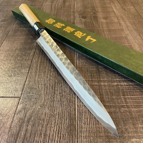 "YOSHIKANE" Black Forged 270mm yanagiba Knife with Buffalo Handle - Crafted by Tsuneo Yoshida old stock