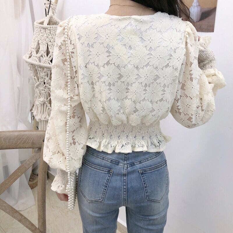 サイズが選択可) トップス シャツ ブラウス レース 長袖 襟付き