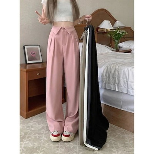 韓国ファッションデザイン感ハイウエストパンツ レディーススーツスラックス カジュアルストレートパンツV