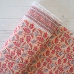 ブロックプリント生地【50cm単位】インド綿  片耳デザイン付き 花柄B コーラルピンク×ブラウン #51414-PK4