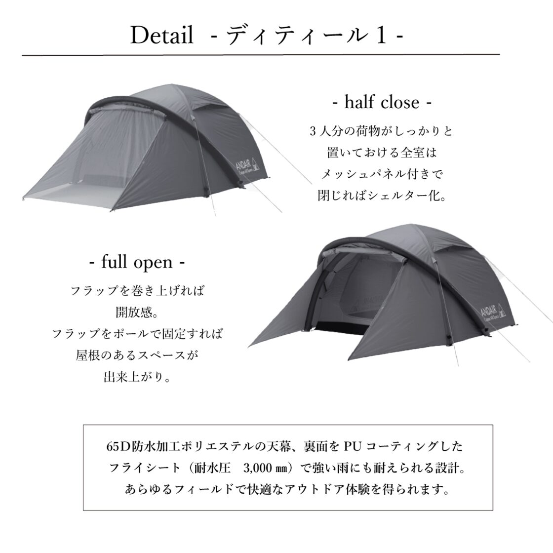 エアーテント エアテント エアフレームテント 簡単設営 ファミリー 3~4人用 広い居住 アンドエアー(ANDAIR) DAND-03 エアーフレームテント 3人用