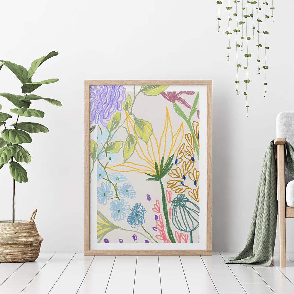 ポスター 夏のカラフルな抽象画 / i0787 / 花のクレヨン画 モダン