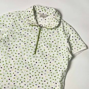 adabat アダバット ドット柄 ハーフジップ 半袖 ポロシャツ 38/ホワイト×グリーン 系 レディース ゴルフ