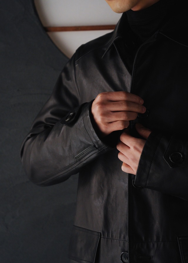 PRADA reversible leather balmacaan coat