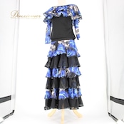 社交ダンス 衣装 スタンダード 上下セット ツーピース レッスンウェア パーティ衣装 青 黒 Leirena レイリーナ ブラック系 ブルー系 花柄 フリル 薄手 伸縮性 高品質 スカート ティアード 重量感 ウエストゴム フラワープリント スタイリッシュ おしゃれ ダンスパフォーマンス 春夏 初心者 上級者 メンズ レディース セットアップ コーディネート 体型カバー