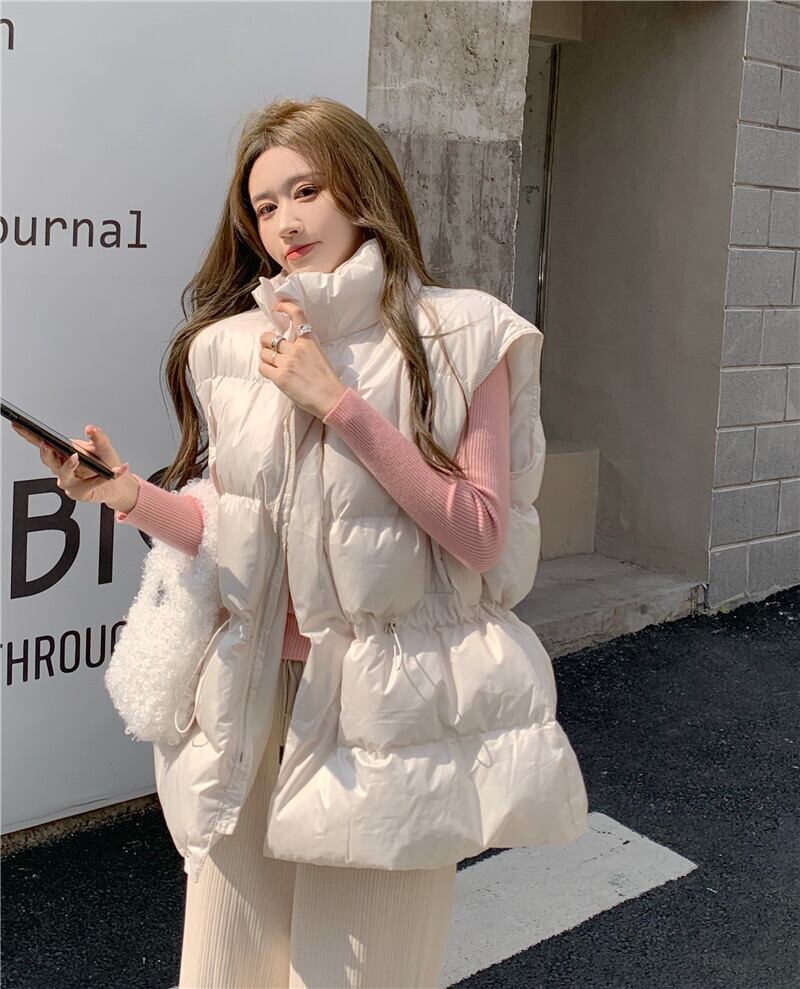 ウィンターノースリーブジャケット ベージュルーズ コットン 冬物 ブラックストロベリース14645457571