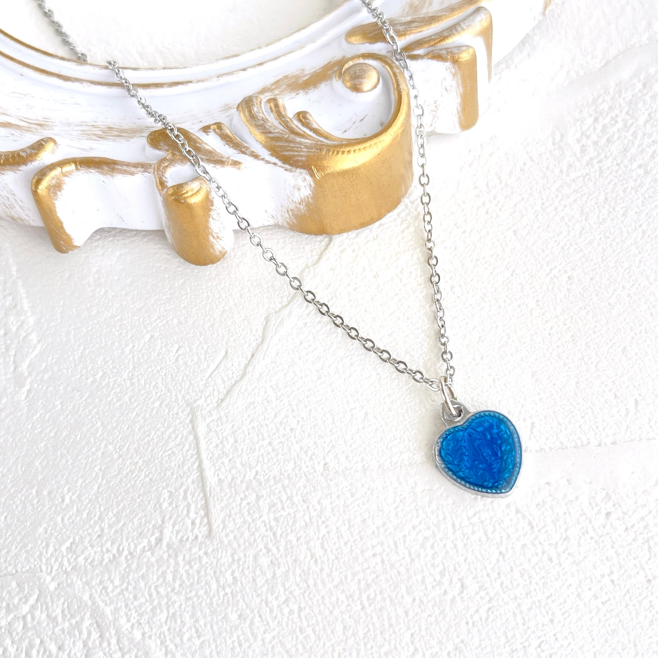 ルルドのマリア（ブルー） ハート形 メダイネックレスSilver