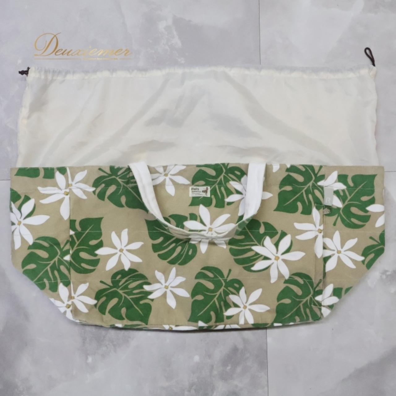 フラダンス 小物 バッグ セキノレーシングスポーツ Hula Hawaii ベージュ系 ティアレ柄 モンステラ柄 トートバッグ 大きめ 大容量 茶 白 緑 ハワイアン アロハ ハワイアンプリント フラ ダンス レッスン おしゃれ 便利 可愛い