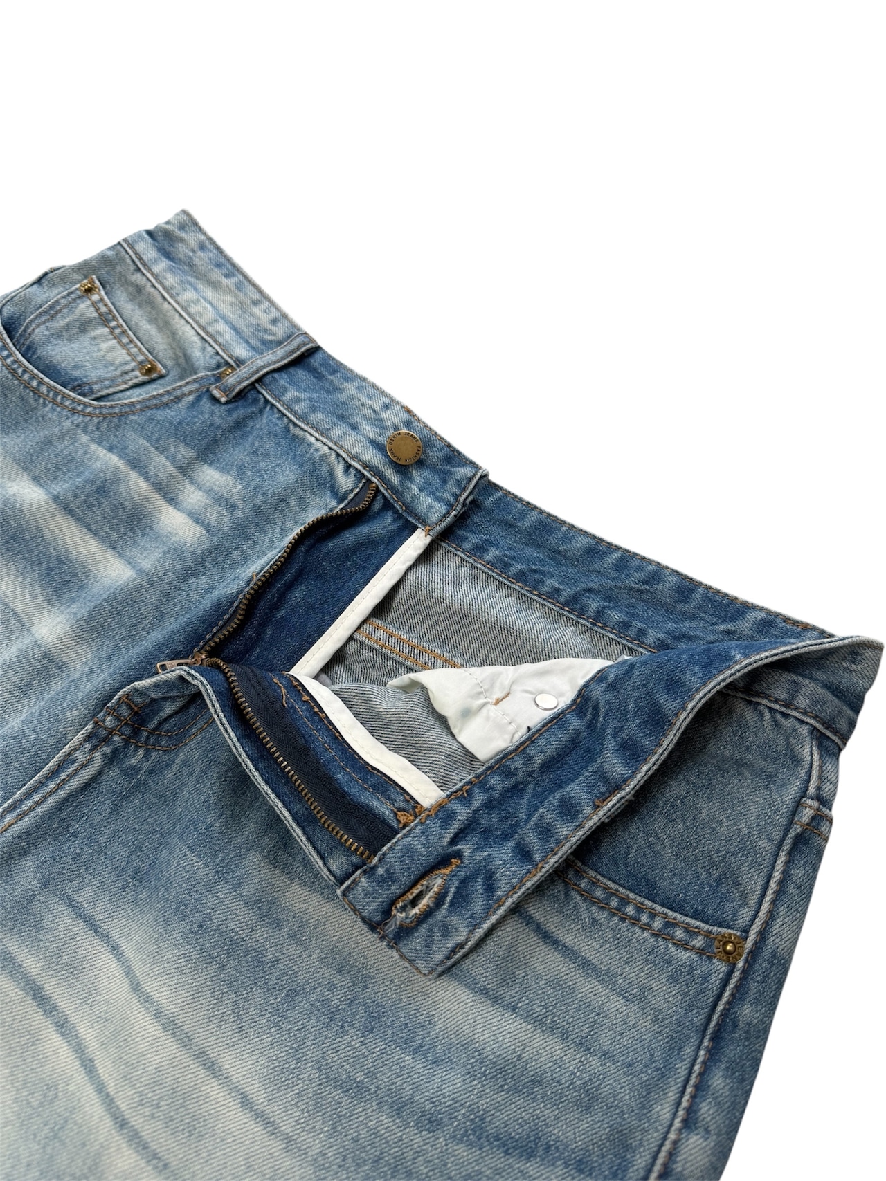 Washed Blue Wide Flare Denim