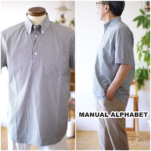 MANUAL ALPHABET 　マニュアルアルファベット　 BASIC-SPO-003　ギンガムチェックプルオーバーボタンダウンシャツ 　ギンガムブラック