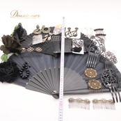 フラメンコ 小物 まとめ売り セット アバニコ ペイネタ イヤリング ピアス 黒 真っ黒 小道具 ダンス 練習 レッスン 発表会 イベント ステージ パーティー 飾り 装飾 ブラック系 シルバー系 扇子 フラメンコ衣装 おしゃれ 小物セット 伝統装飾 ダンス小物 コスチューム 舞台用アクセサリー