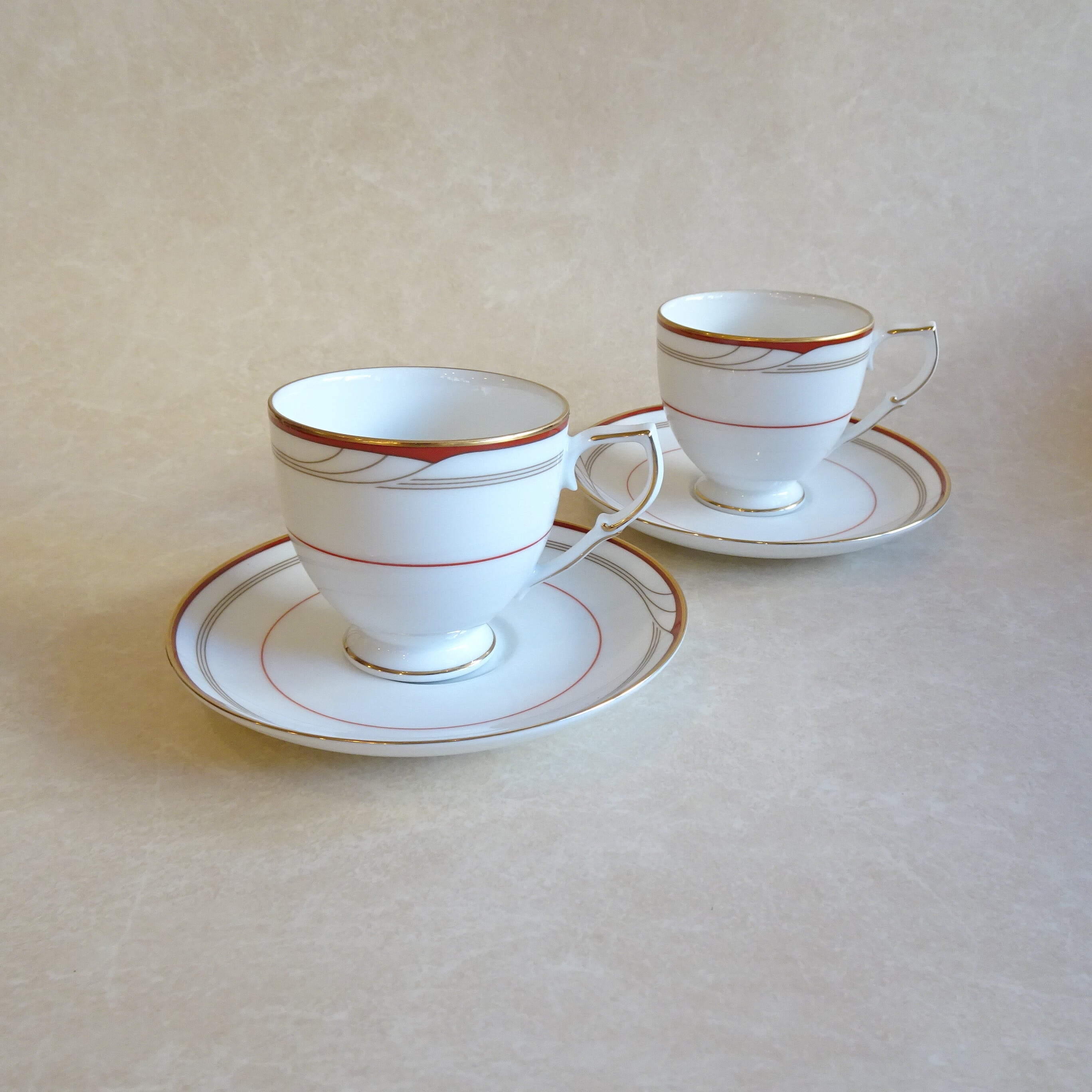 オールドノリタケ　スープカップ　ソーサー　2客 ノリタケ 朱色とゴールドラインのカップ＆ソーサー 2客セット | 純喫茶