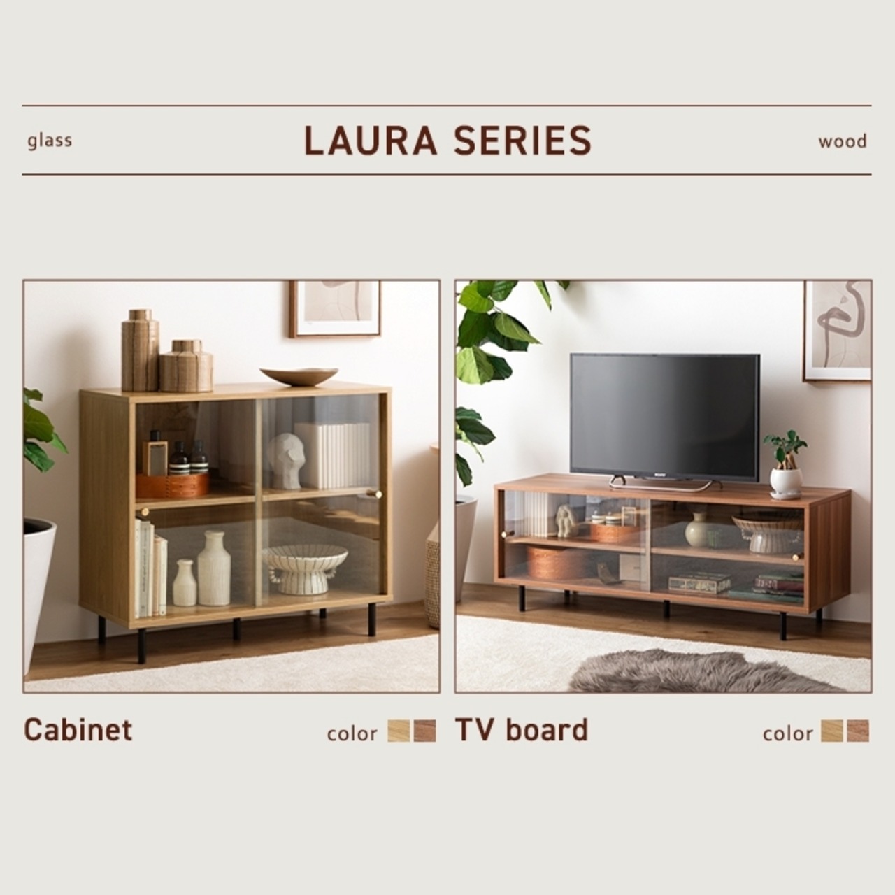 ガラス引き戸キャビネット 幅80cm