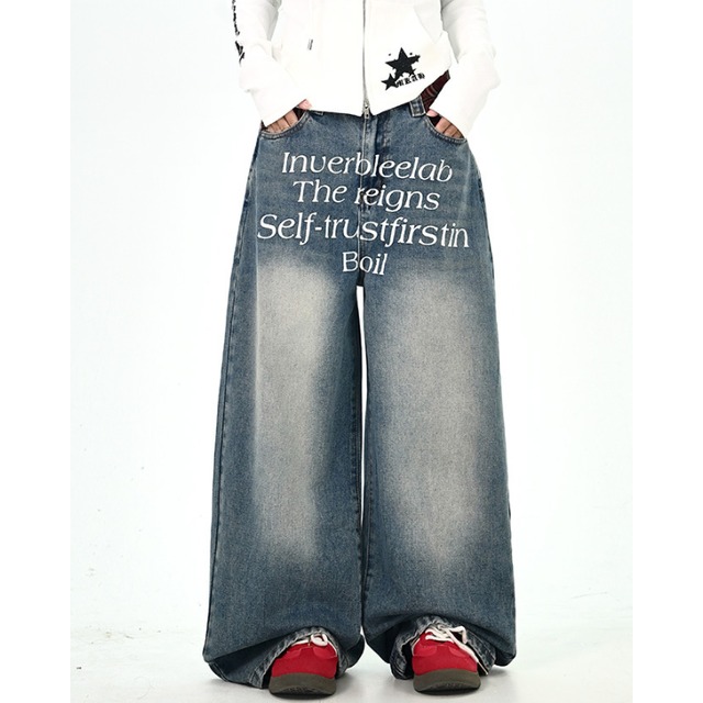 checkered point lettering denim　チェック柄ポイントレタリングデニム　J1321