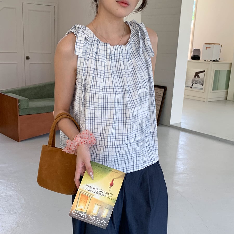 【tops】ノースリーブチェック柄トップス M33002