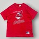 【USA製】90s MLB インディアンス 半袖Tシャツ Tee メンズ M〜L 赤/RED ワフー酋長 ロゴ プリント アメリカ製 VINTAGE 廃盤 希少